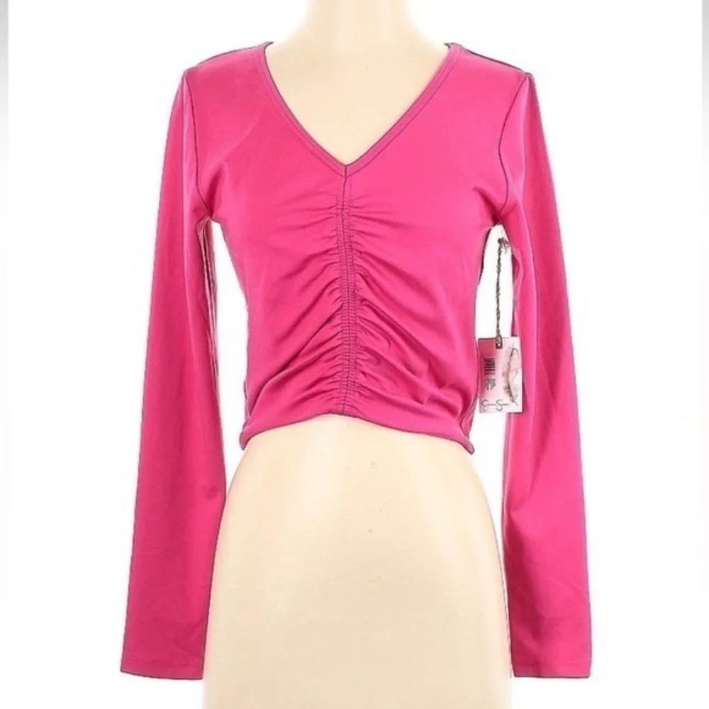 Jessica Simpson Pink Cropped Athletic Long Sleeve Yoga Workout Top Size S NWT